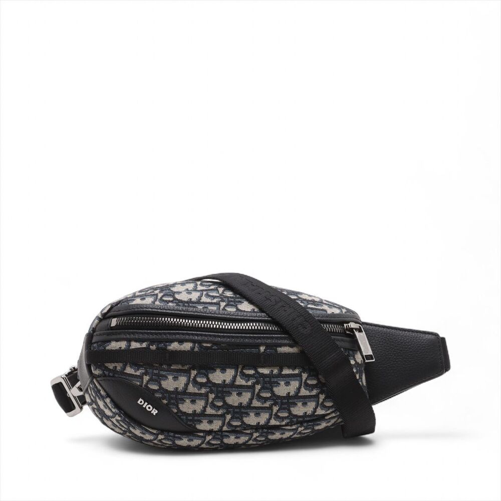 Dior Oblique Canvas Leather Body Belt Crossbody Bag Navy Blue